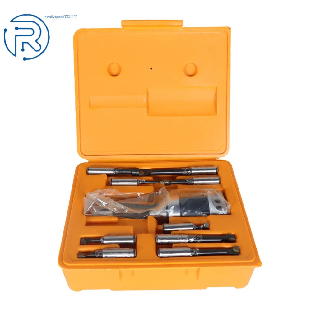 9 Piece Carbide Boring Bar Set with 2" Boring Head for R8 Shank
