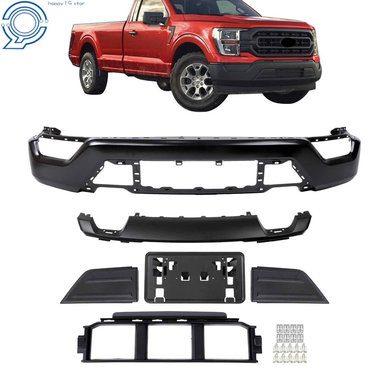 Set of 6 Front Bumper Face Bars for Ford F150 (2021–2023) Black Steel