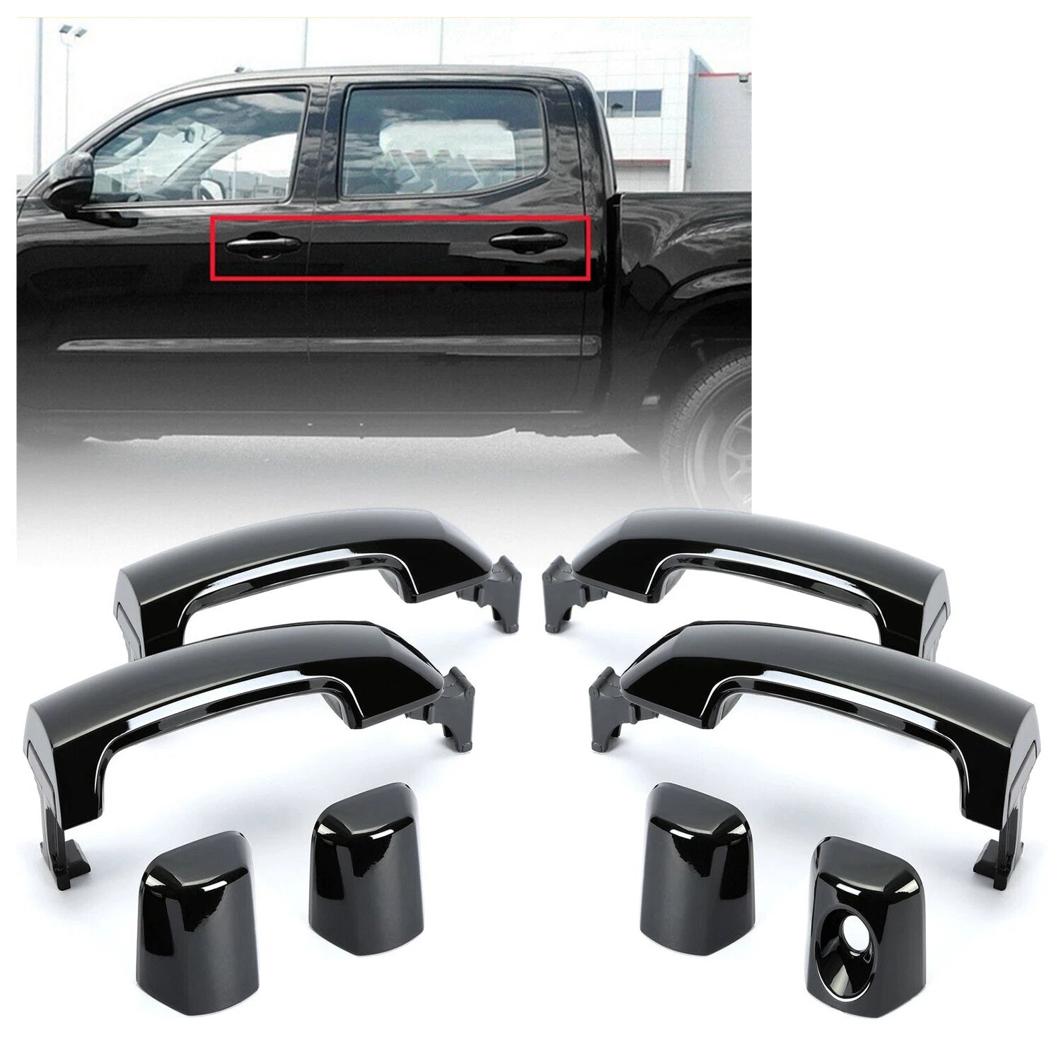 Set of 4 Glossy Black Painted Door Handles for Toyota Tundra Sequoia (2011–2019)
