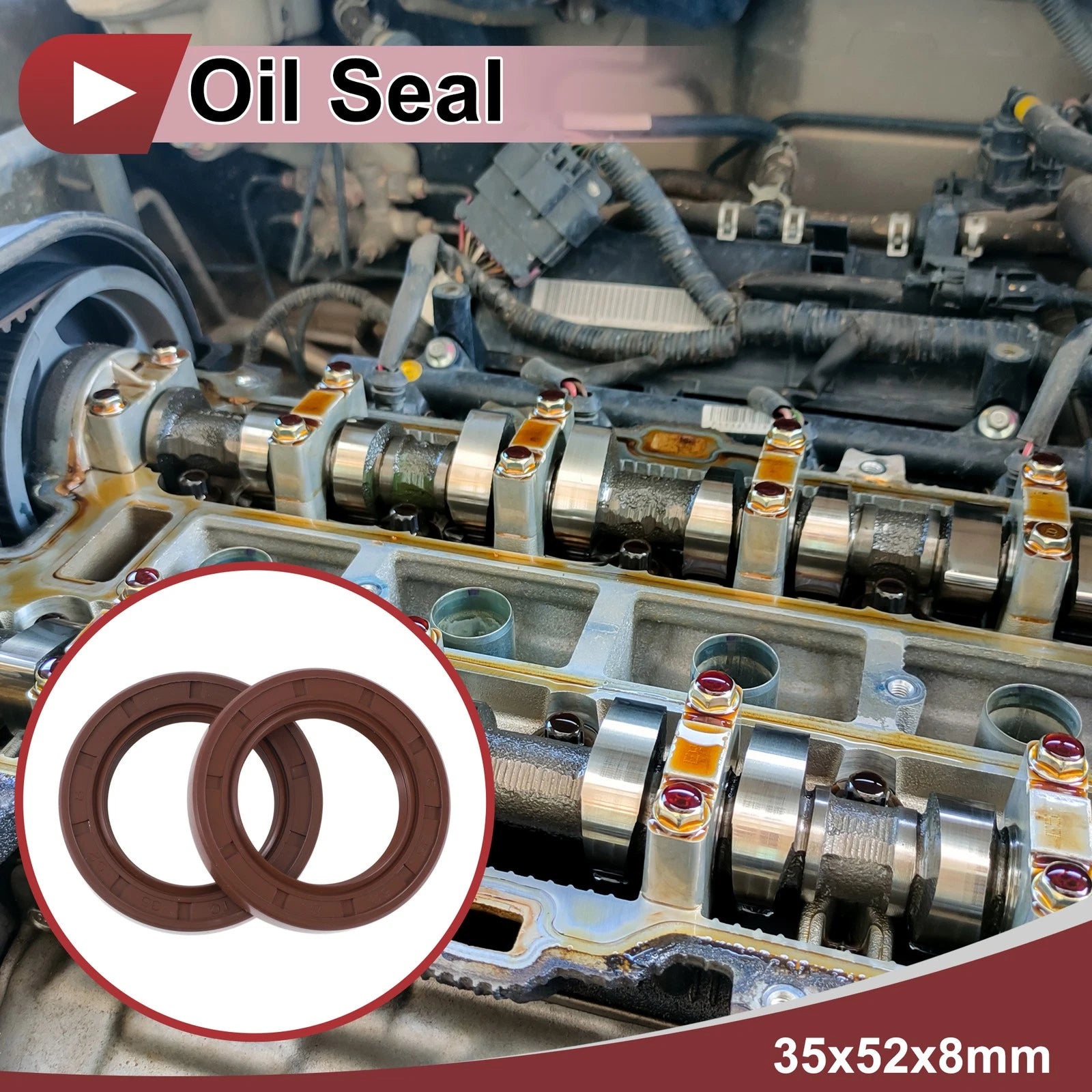 2X Oil Seal Rotary Shaft Seal FKM Rubber 35x52x8mm for Various Models