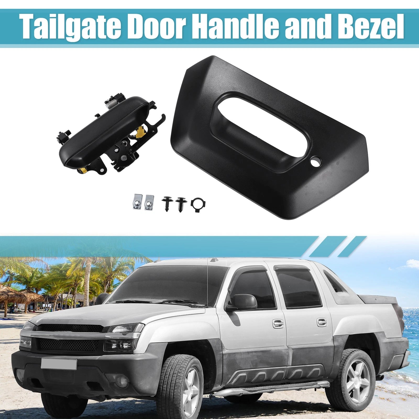 Set of 2 Tailgate Door Handle and Bezel for Chevy Avalanche 1500 2500 (2002–2006)