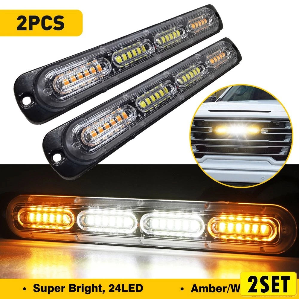 Set of 4 Amber 24LED Strobe Bar Lights for Trucks