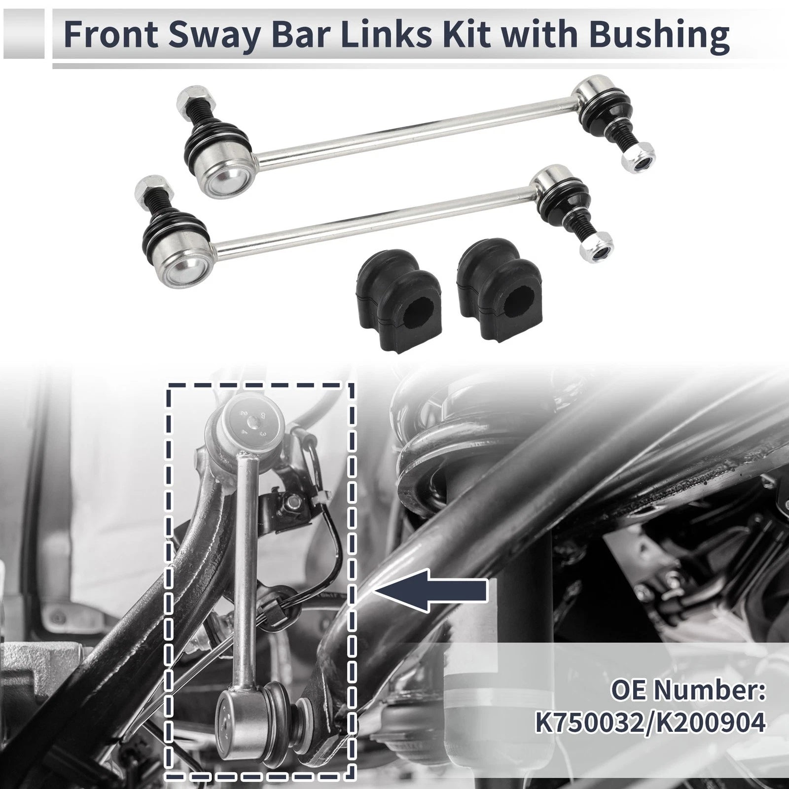 Front Stabilizer Bar Links Set of 2 with Bushings for Kia Magentis (2006–2010) No.K750032