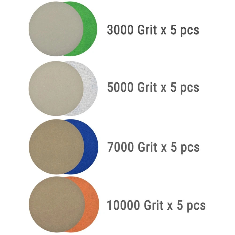 20pcs 4" Hook & Loop Wet/Dry Sanding Discs 3000-10000 Grit