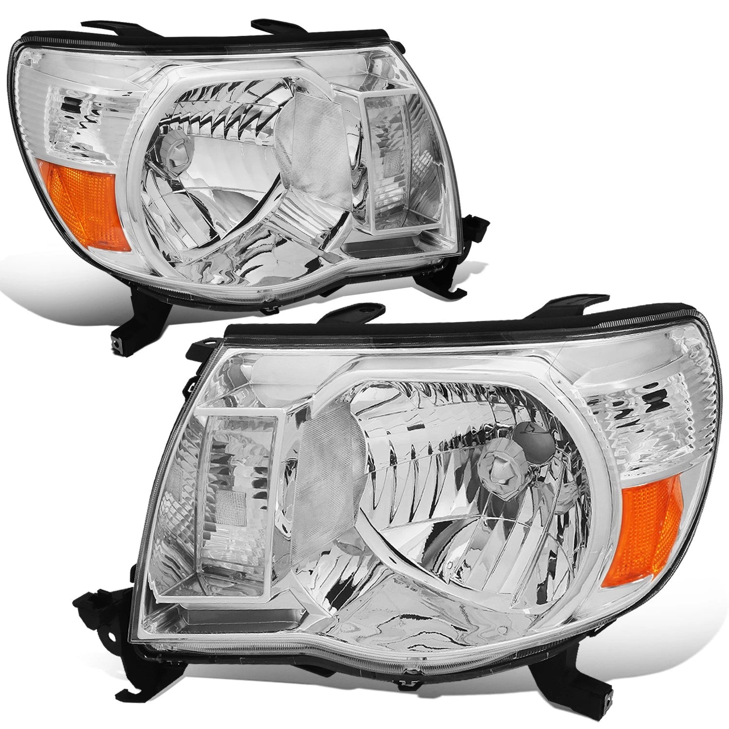 Pair of Chrome Housing Amber Corner Headlights for Toyota Tacoma (2005–2011)