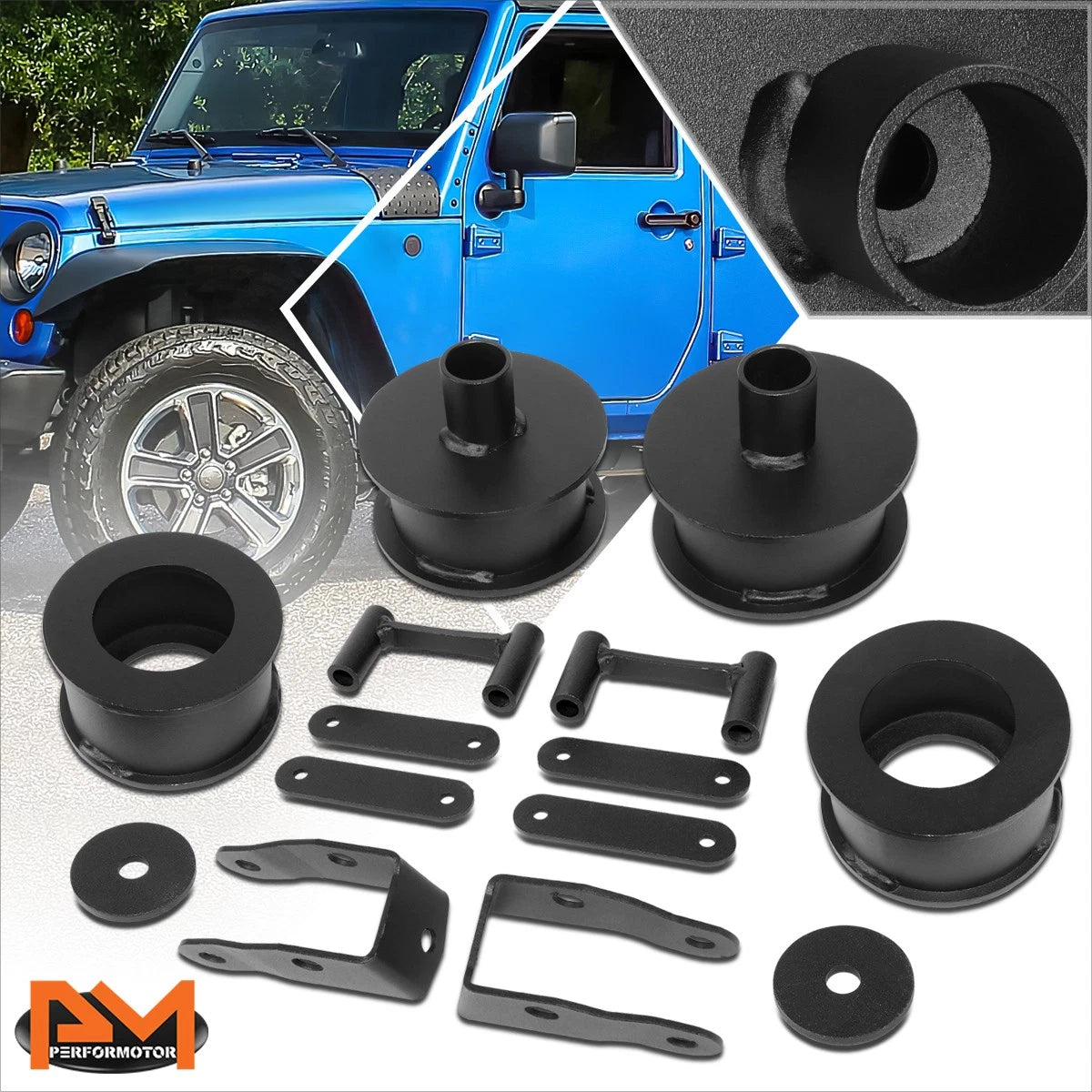 2X 2.5" Lift Spring Spacers & Shock Extension Brackets for Jeep Wrangler JK (2007–2018)