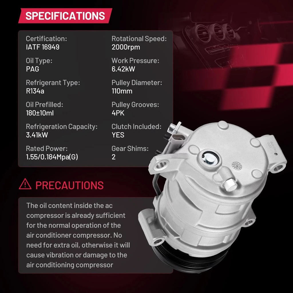 A/C Compressor w/ Clutch for GMC Sierra 1500 (2000–2002) 4.8L 5.3L CO 21671C