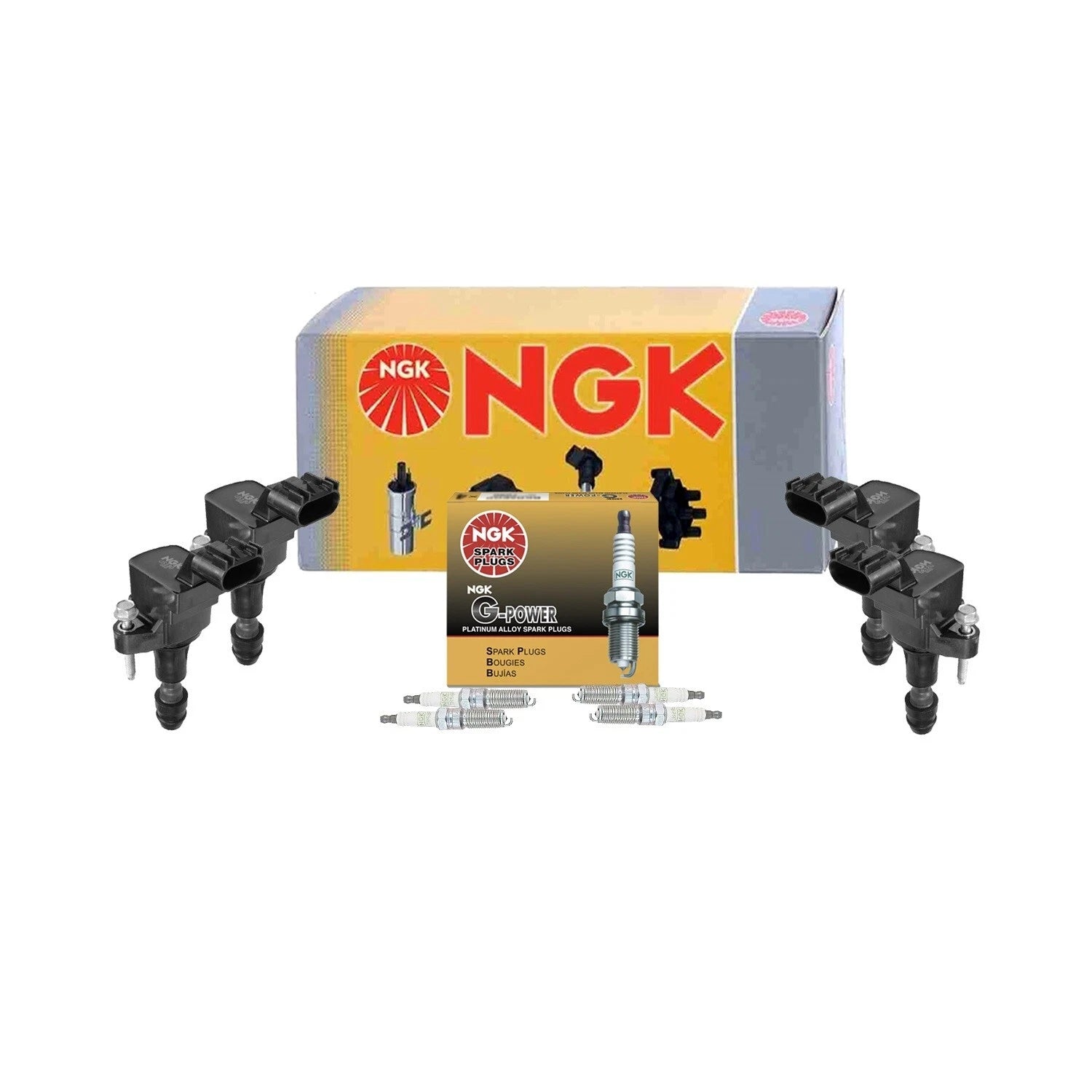 Set of 4 NGK Ignition Coils & G-Power Spark Plugs for Buick Chevy GMC Pontiac (L4)