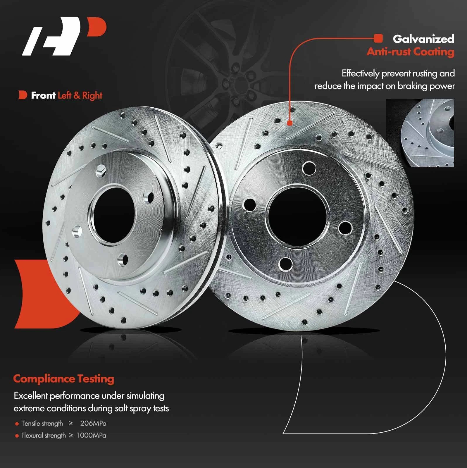 Set of 2 Front Drilled Brake Rotors & Ceramic Pads for Ford Focus (2000–2004)