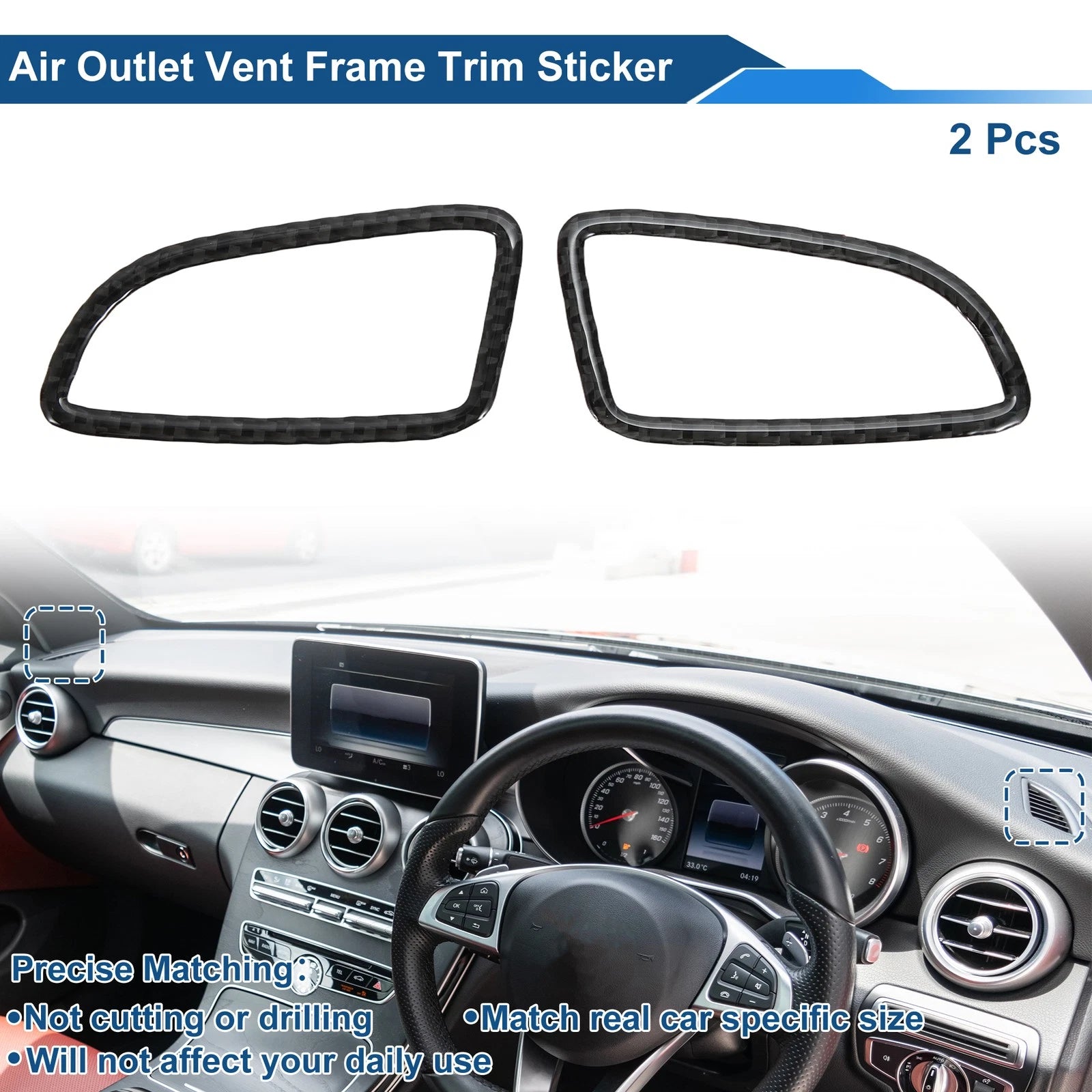 Set of 2 Air Condition Outlet Vent Trim Cover Frame for Mercedes-Benz C300 
