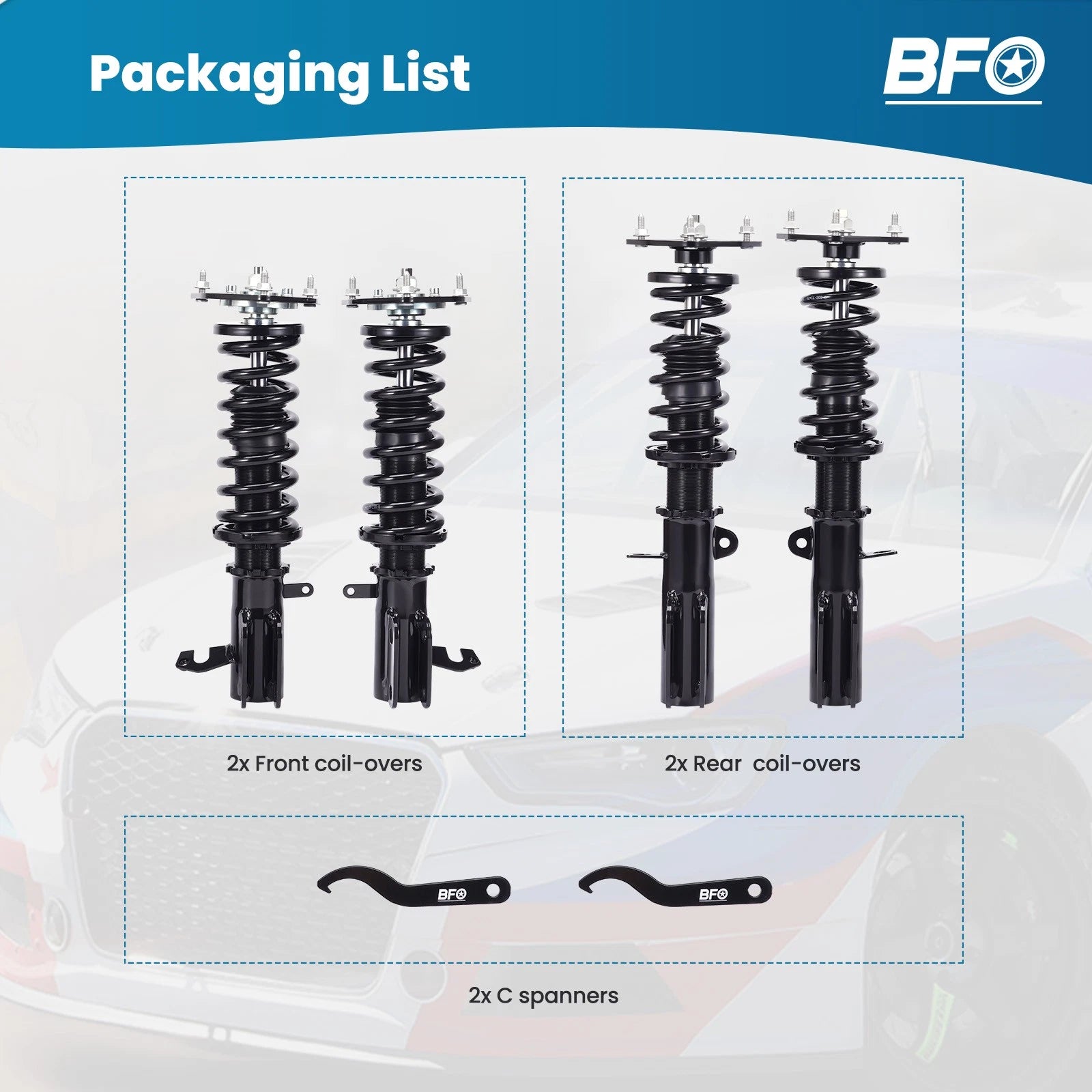 BFO Coilovers Adjustable Height for Toyota Corolla (1988–1999) E90 Shocks Strut Kit