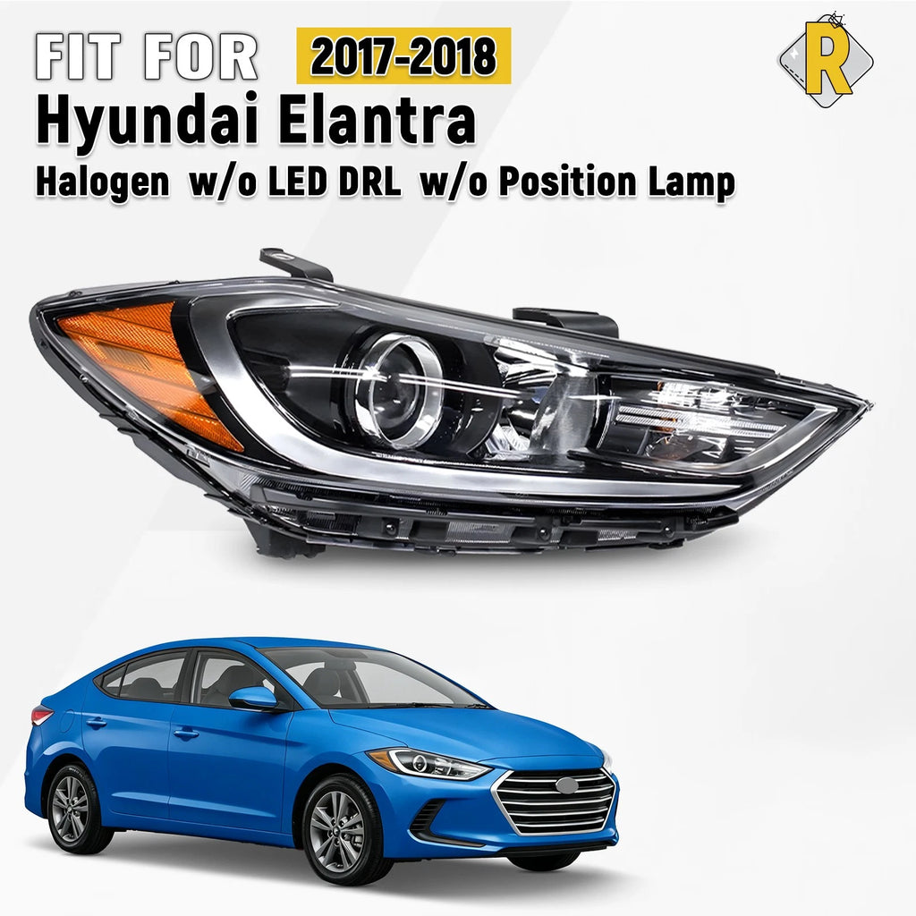 Halogen Headlight for Hyundai Elantra (2017–2018) Right w/o LED DRL