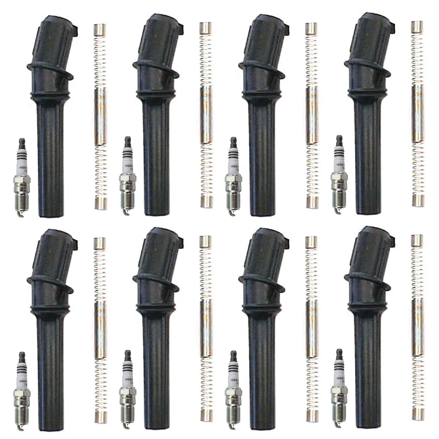 NGK 8 Ruthenium HX Spark Plugs & Denso Coil Boots Kit for E-150 F-150 (1997–2020)