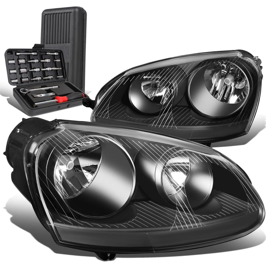Headlight Lamp Set for Volkswagen Jetta Mk5 (2005–2010) Black Housing Clear