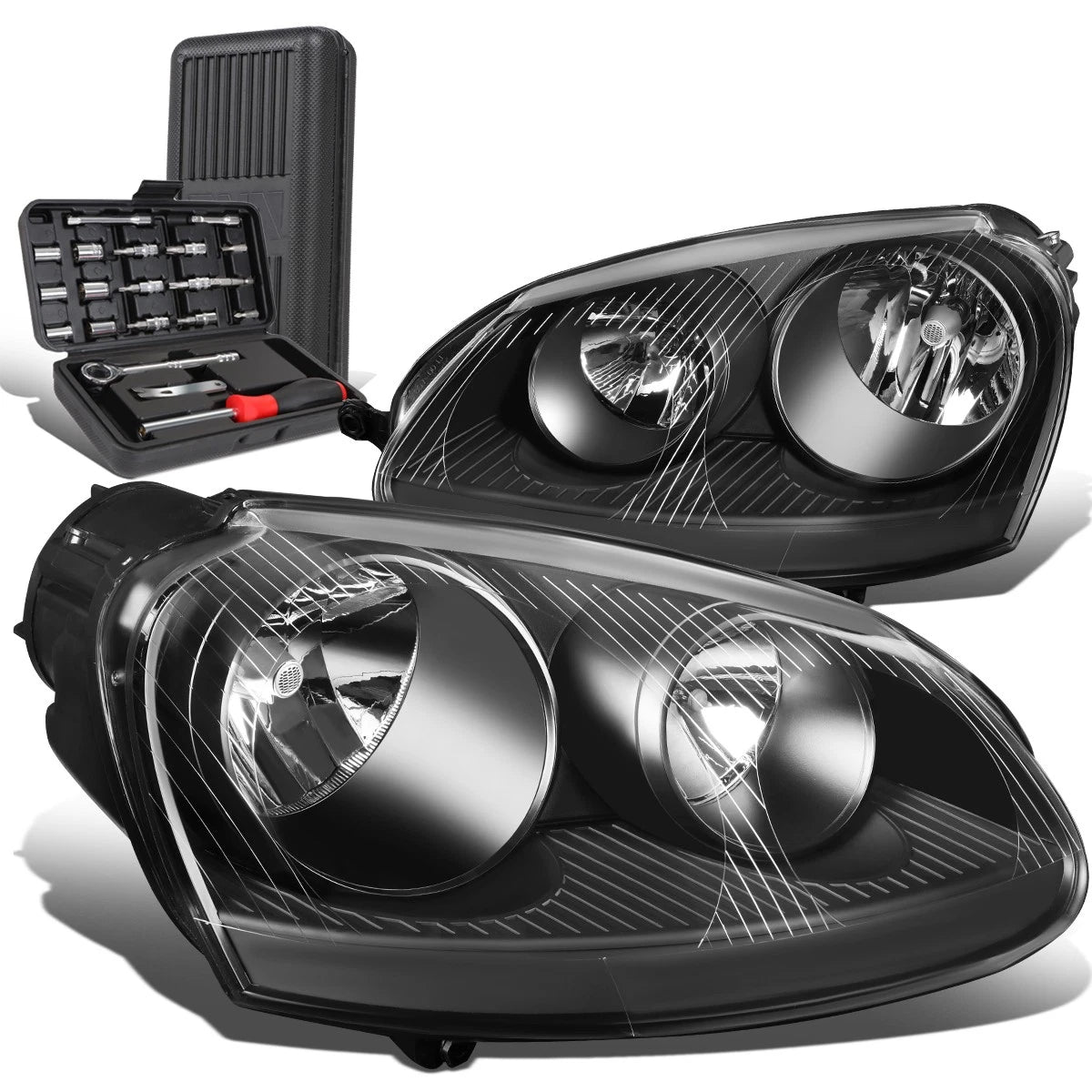Headlight Lamp Set for Volkswagen Jetta Mk5 (2005–2010) Black Housing Clear