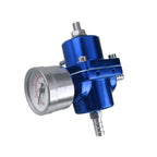 Adjustable Fuel Pressure Regulator for Blue Aluminum with Oil Gauge Fitting