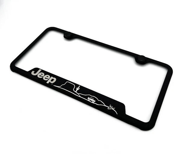 License Plate Frame Rugged Black Stainless with Jeep Script for Jeep Wrangler (2018–2024)