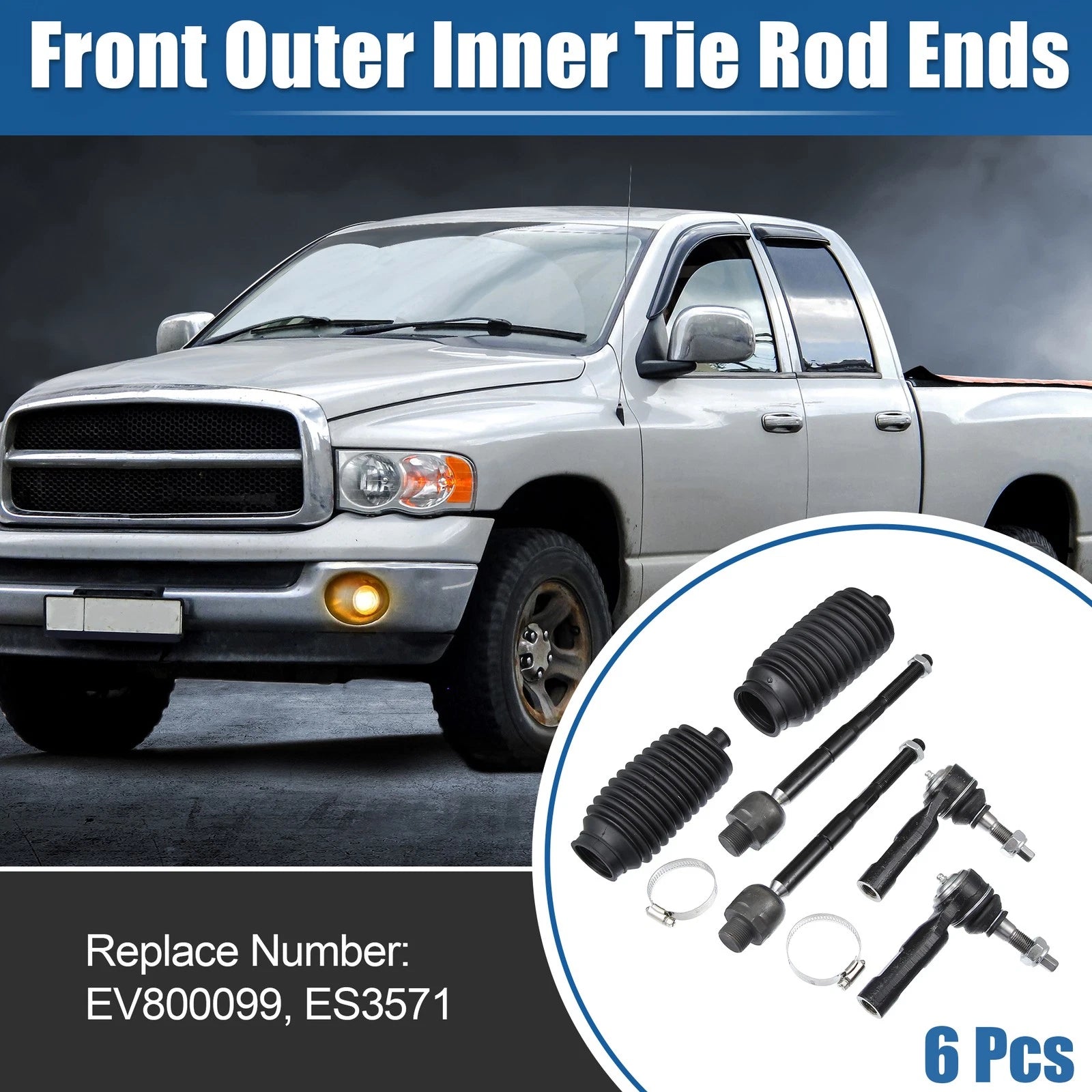 6X Front Inner Outer Tie Rod End Links for Dodge Dakota (2005–2010) ES3571