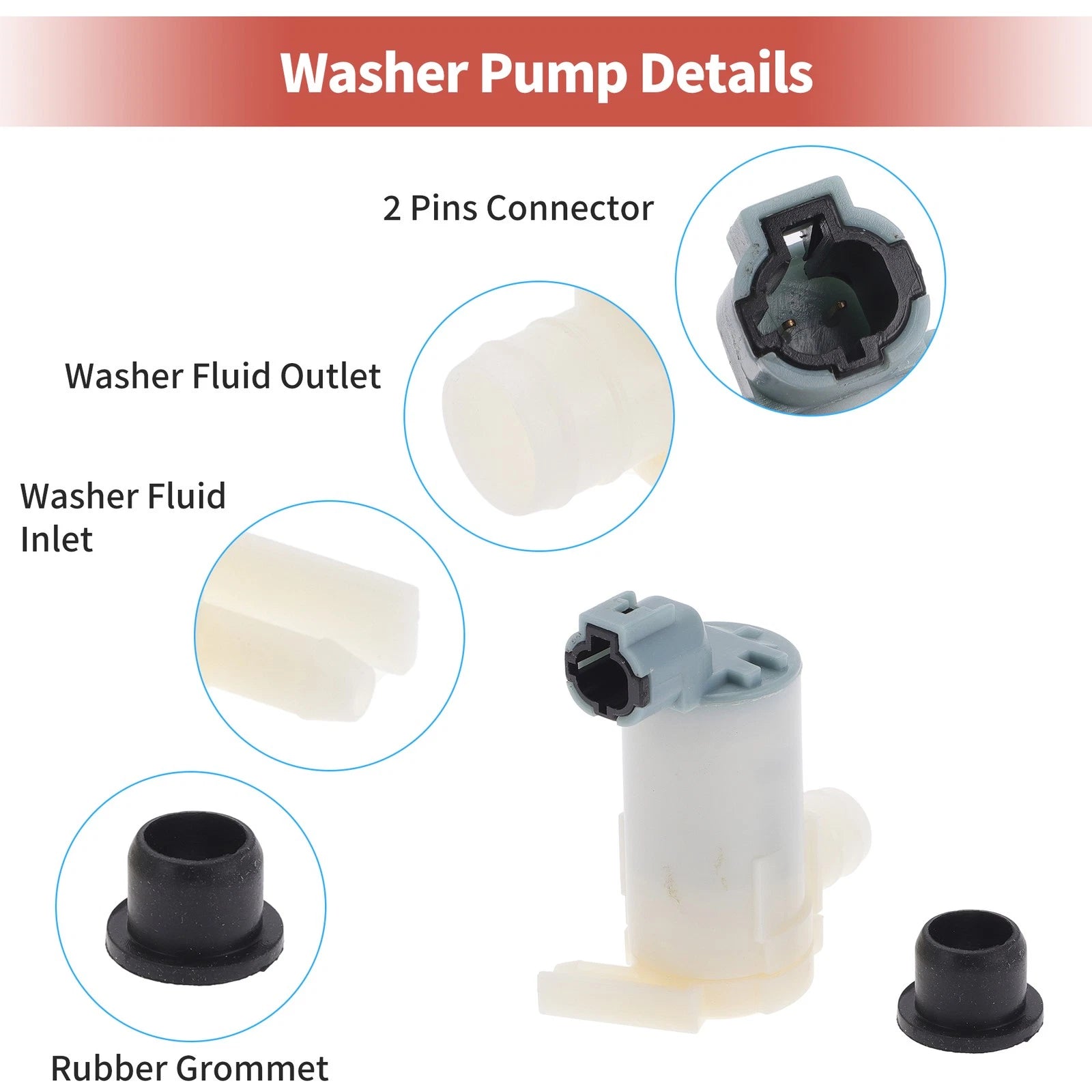 Windshield Washer Pump w/Grommet for Nissan (No. 289203Z000)