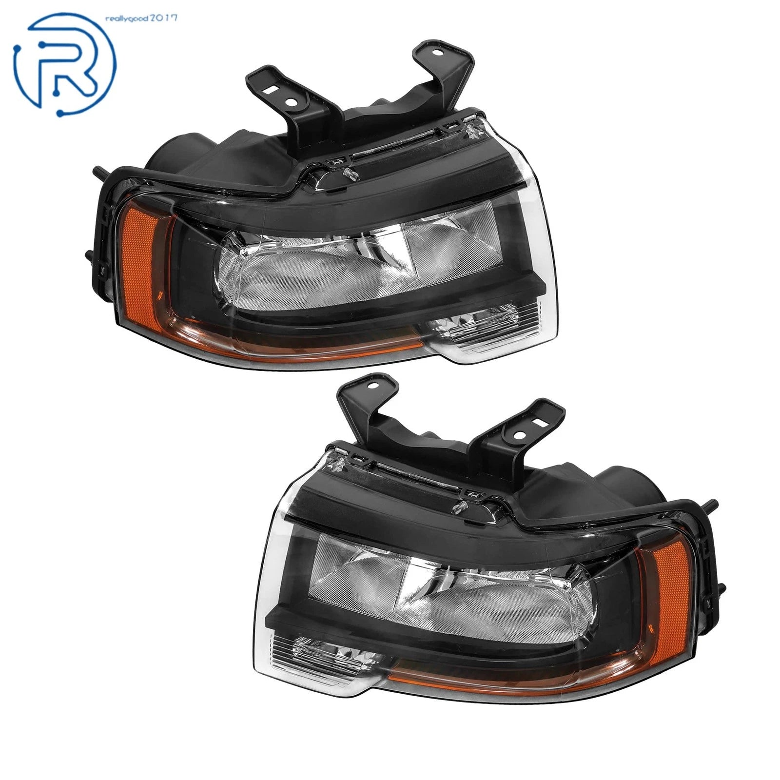 Set of 2 Black Halogen Headlights for Ford Expedition (2015–2017)