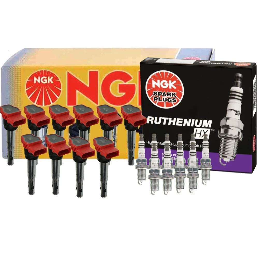 Set of 10 NGK COP Ignition Coils & Ruthenium HX Spark Plugs for Audi R8 (2007–2015)