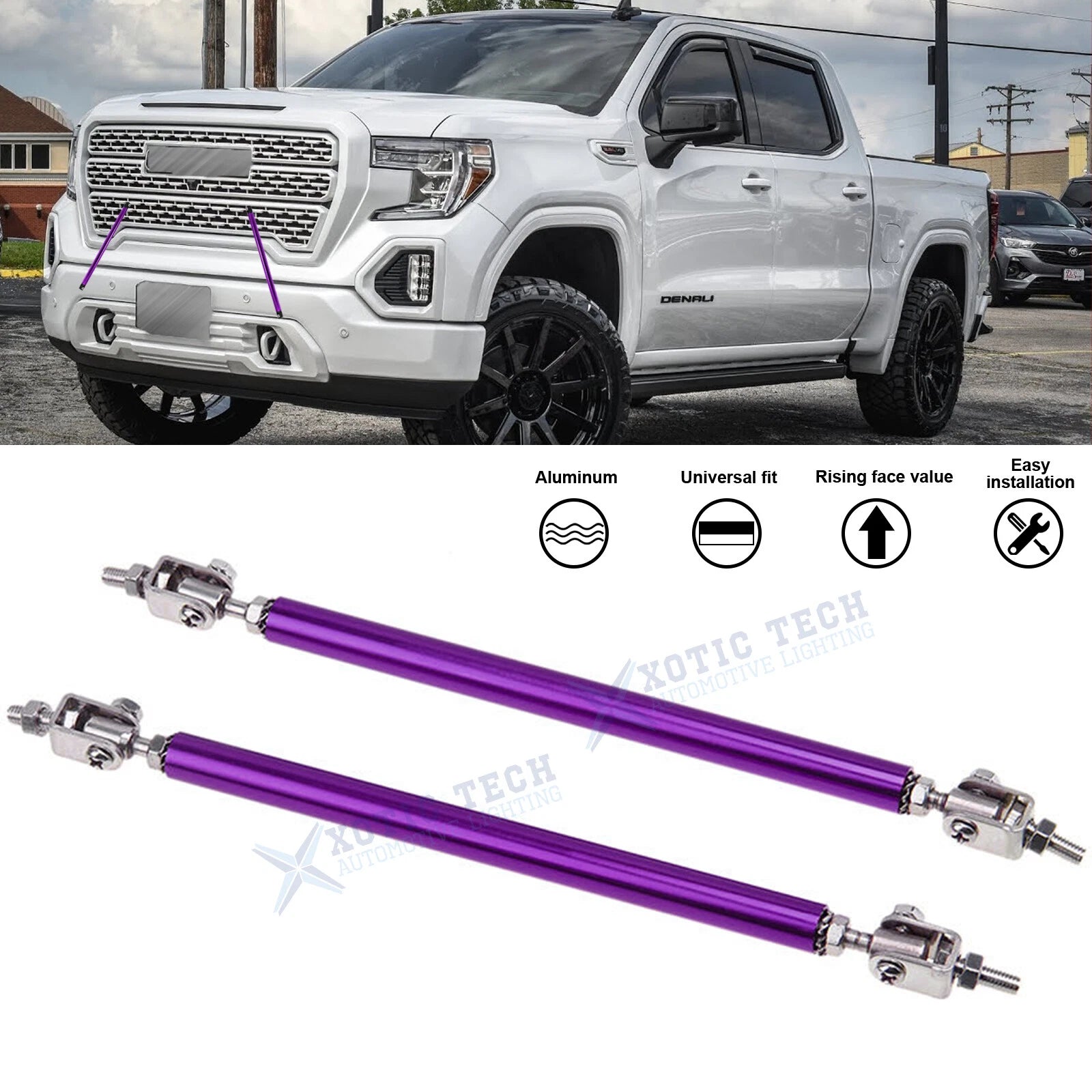 Purple Aluminum Alloy Front Lip Rear Splitter Tie Bars for GMC (2015–2020)