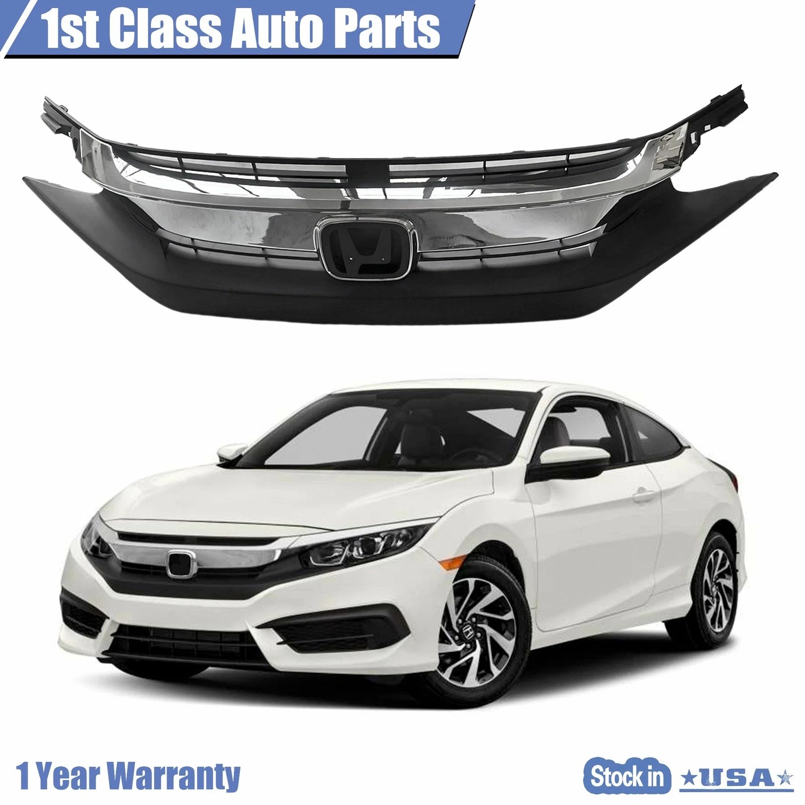 Front Grille for Honda Civic 10th Sedan (2016–2019) Black & Chrome