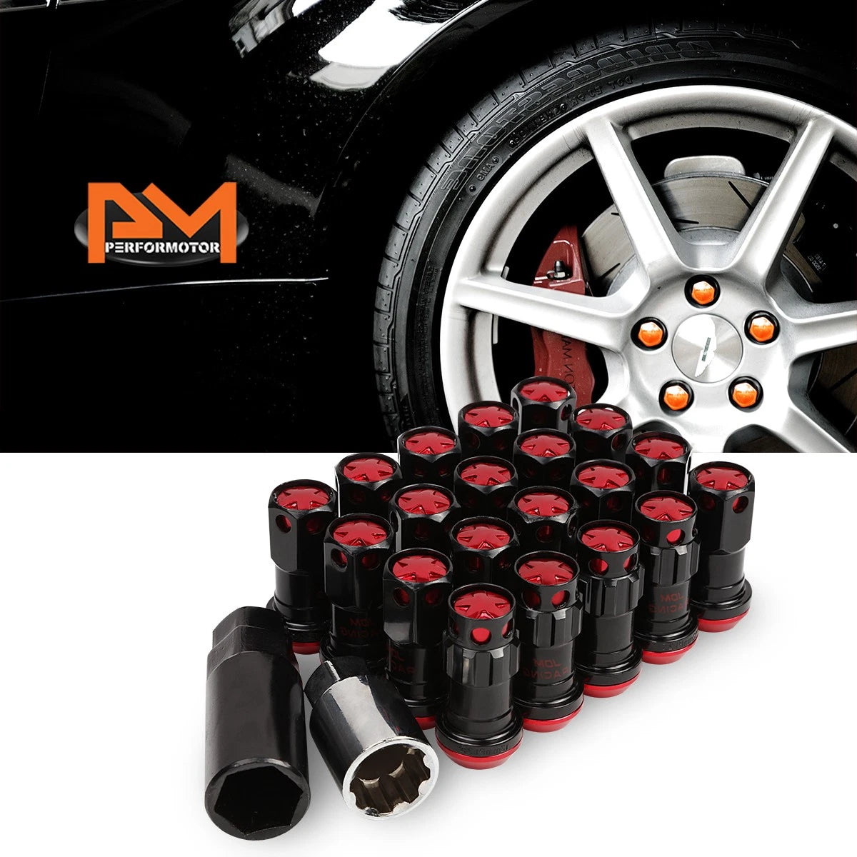 Set of 20 Black Cone Wheel Lug Nuts for JDM Vehicles (M12X1.5)