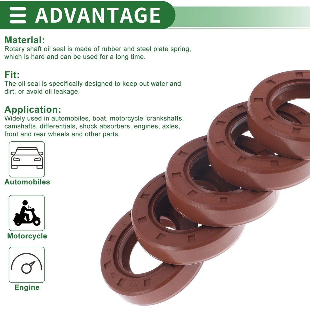 Set of 5 Oil Seal Rotary Shaft Seal FKM Rubber 25x43x10mm