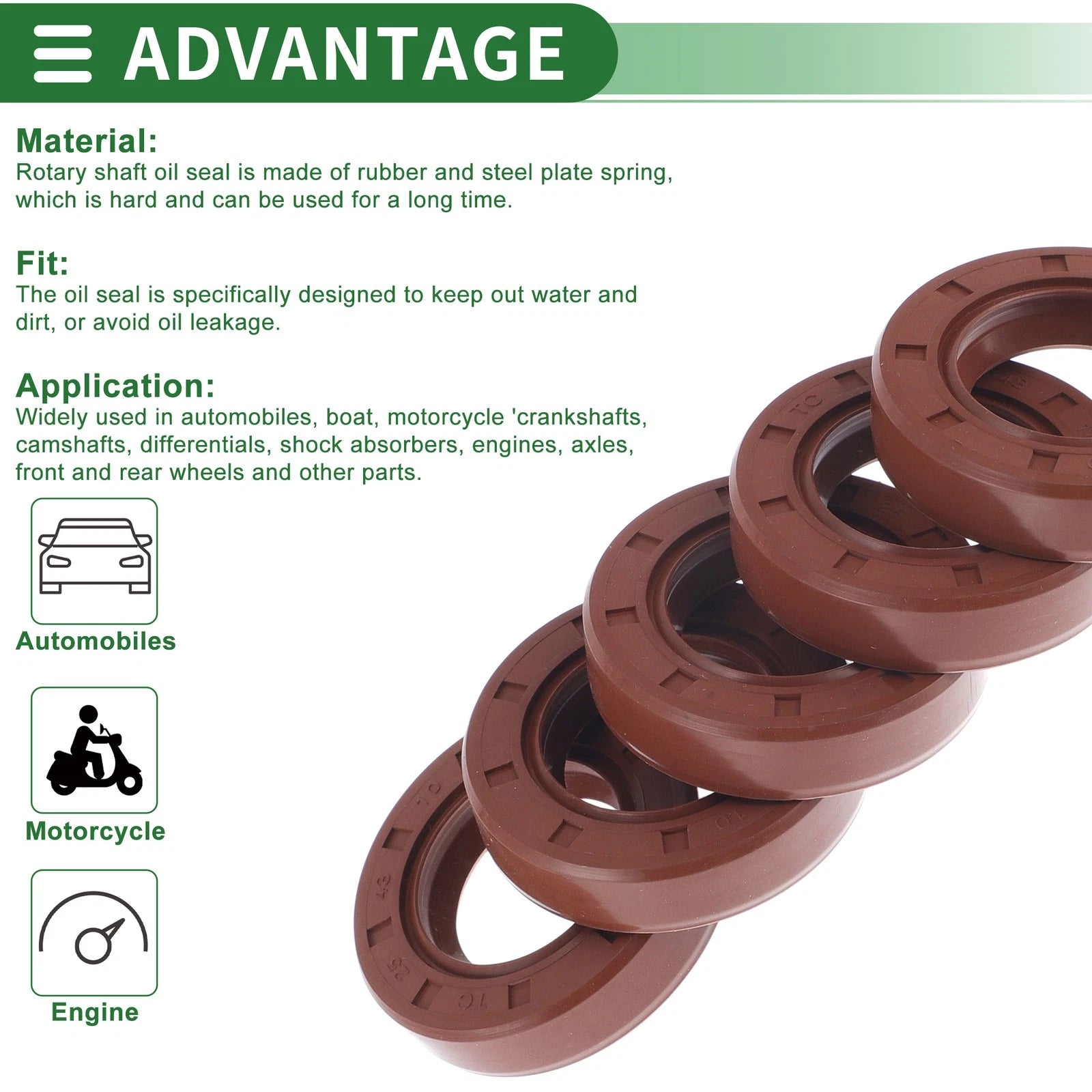 Set of 5 Oil Seal Rotary Shaft Seal FKM Rubber 25x43x10mm
