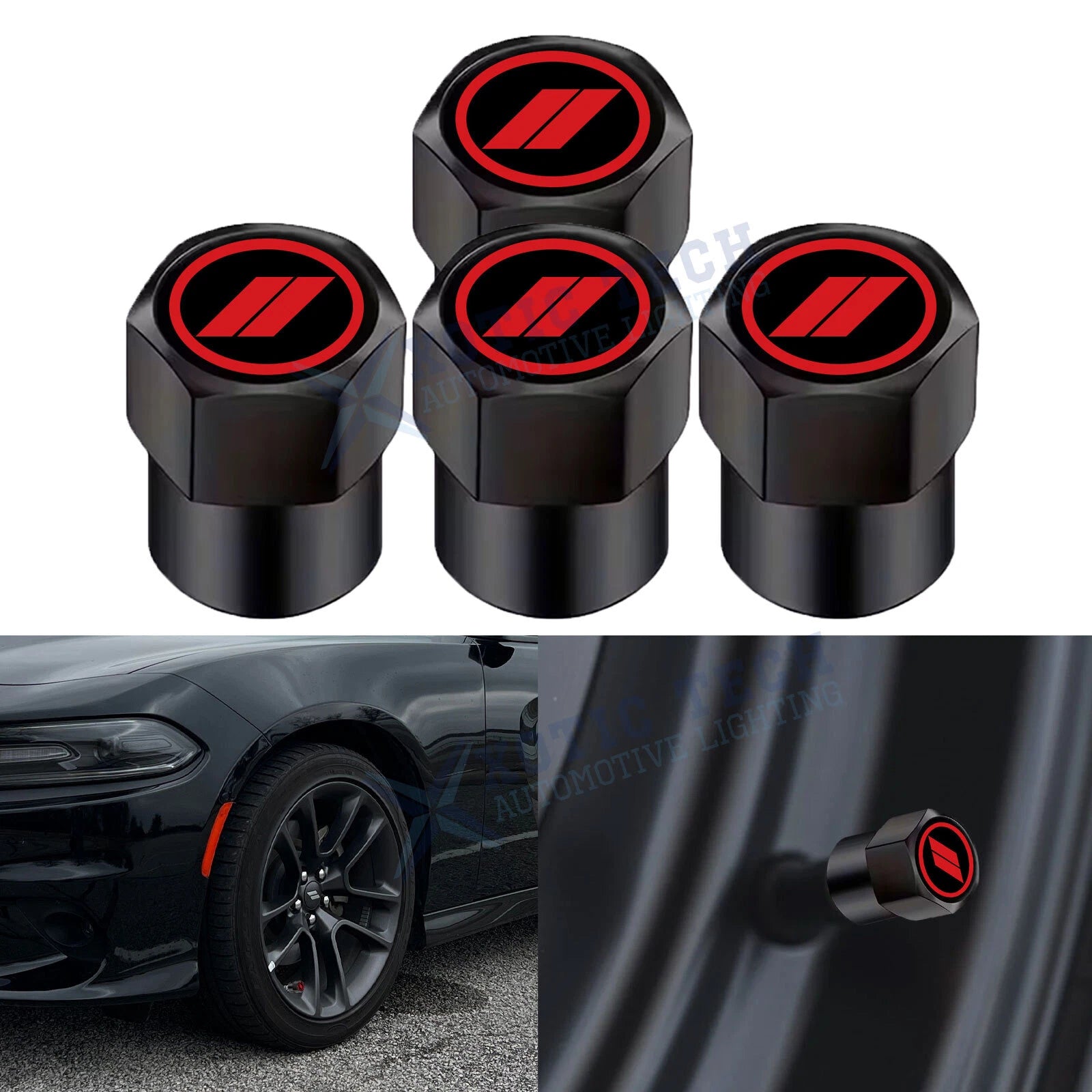 Red Aluminum Tire Valve Stem Caps for Dodge (2011–2023)