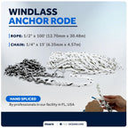 Windlass Anchor Rode 1/2"x100' Rope & 1/4"x15' G4 Chain for Boats