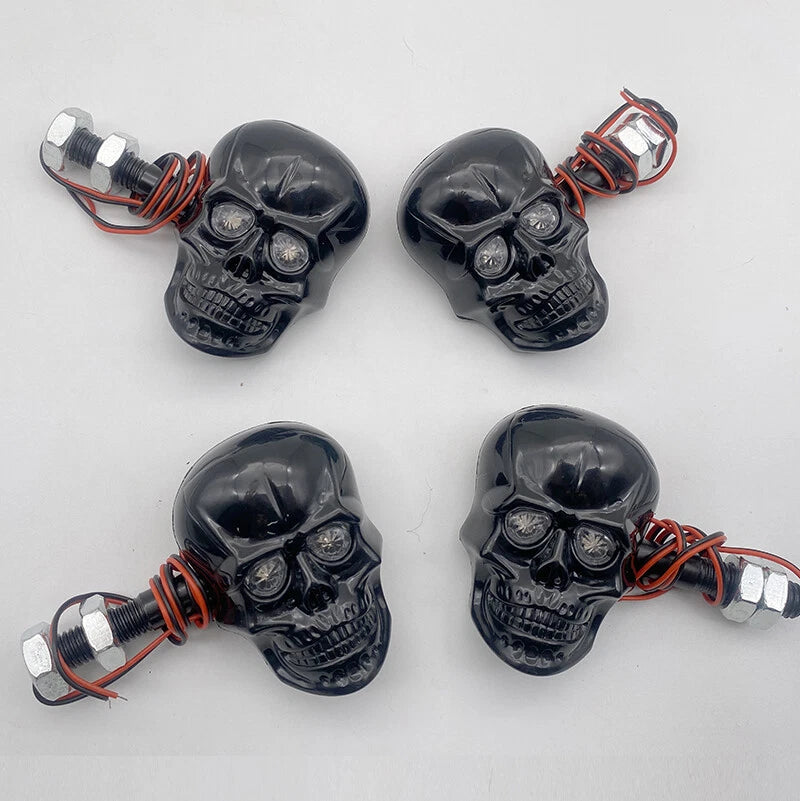 2X LED Skull Turn Signal Lights for Harley Cafe Racer Bobber Chopper