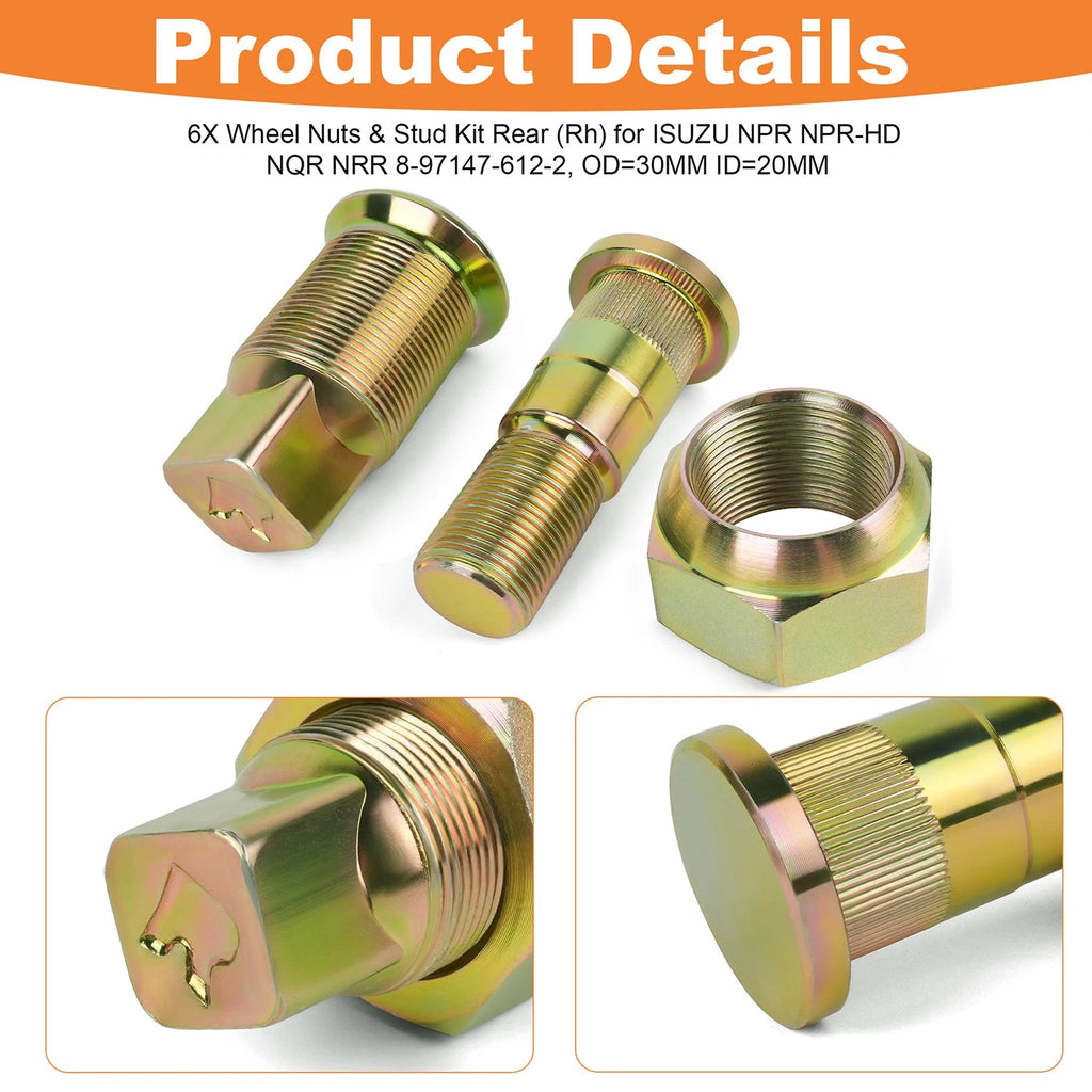 6PCS Wheel Nuts & Stud Kit for Isuzu NPR NPR-HD NQR NRR Reach