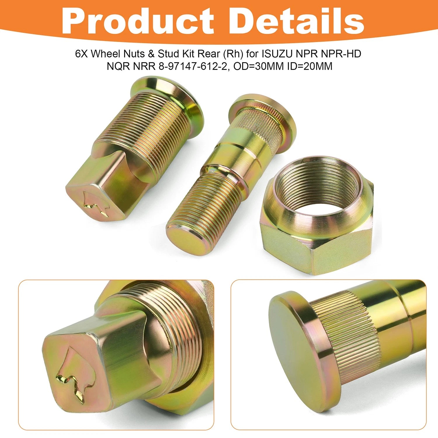 6PCS Wheel Nuts & Stud Kit for Isuzu NPR NPR-HD NQR NRR Reach