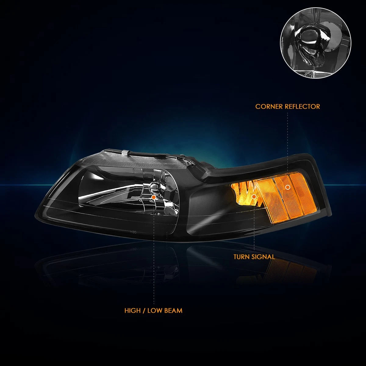 Headlight and Amber Corner Signal Lamps Pair for Ford Mustang (1999–2004)