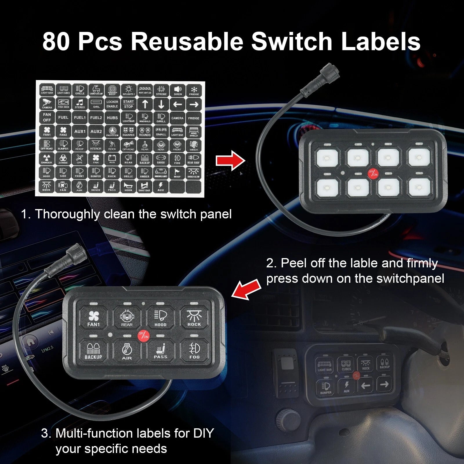 8 Gang LED Switch Panel Kit for Off-Road Vehicles