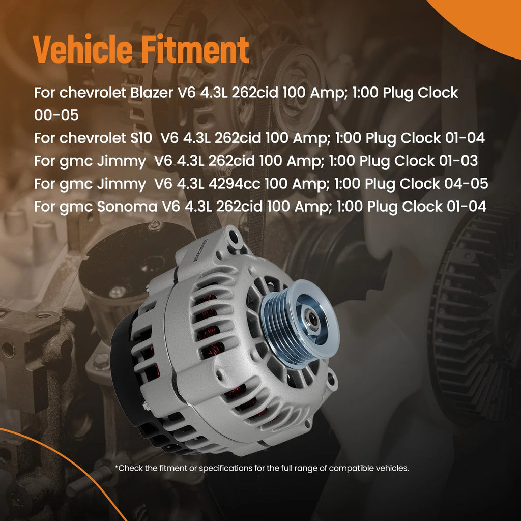 100A Alternator for Chevrolet Blazer S10 GMC Jimmy Sonoma 4.3L V6 (2000–2005)