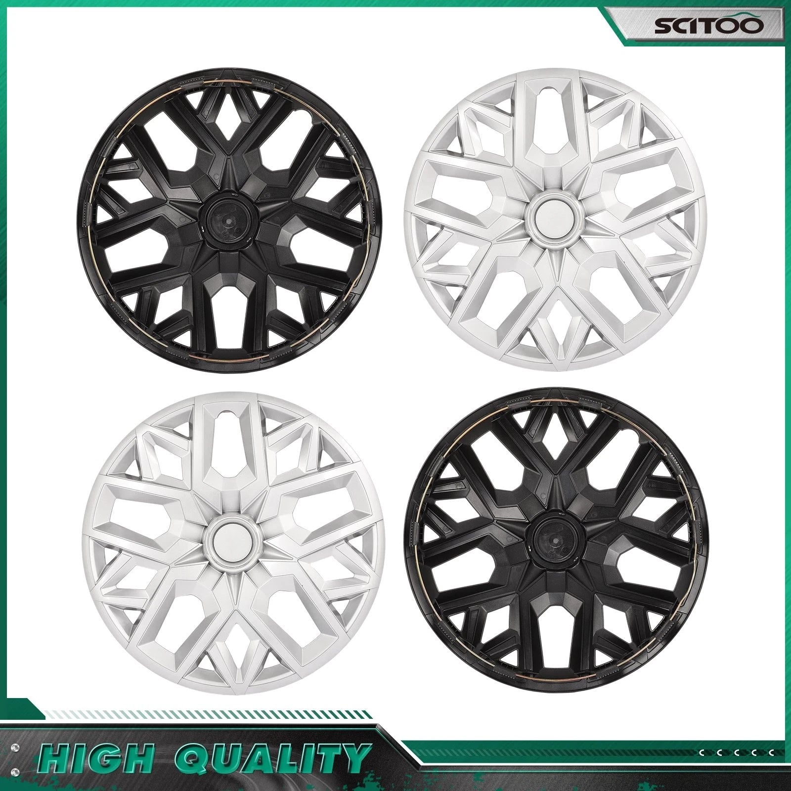 Set of 4 16" Silver Snap On Wheel Covers Hub Caps R16