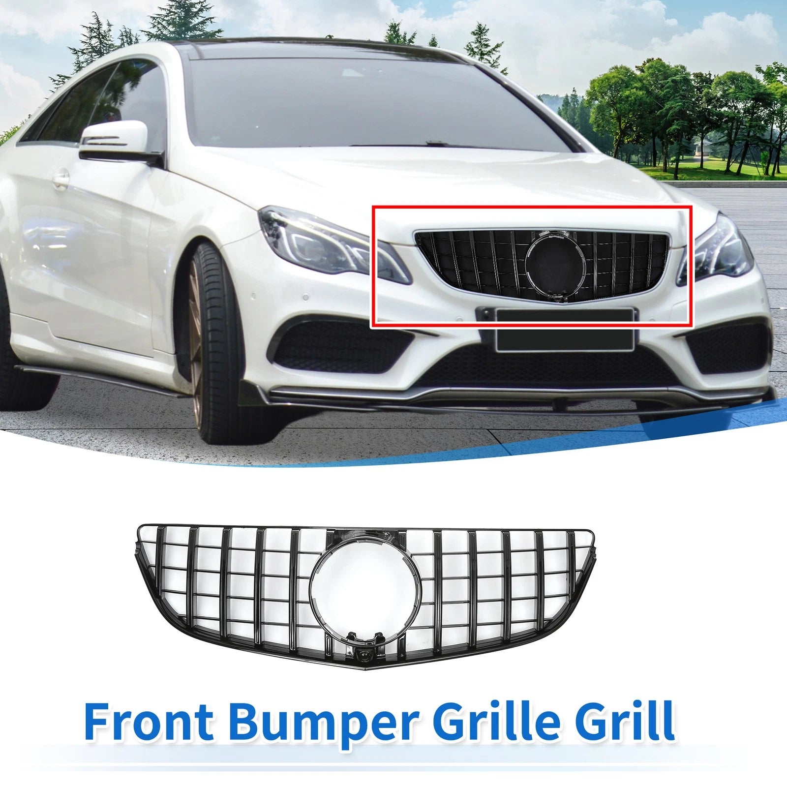 Front Upper Bumper Grille for Mercedes-Benz E200 (2014–2017) Black