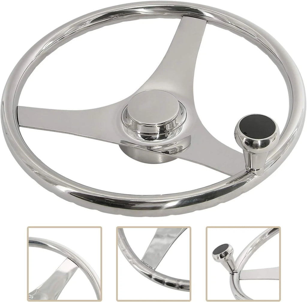 3 Spoke Stainless Steel Steering Wheel for Marine Boat (13.5 Inch)