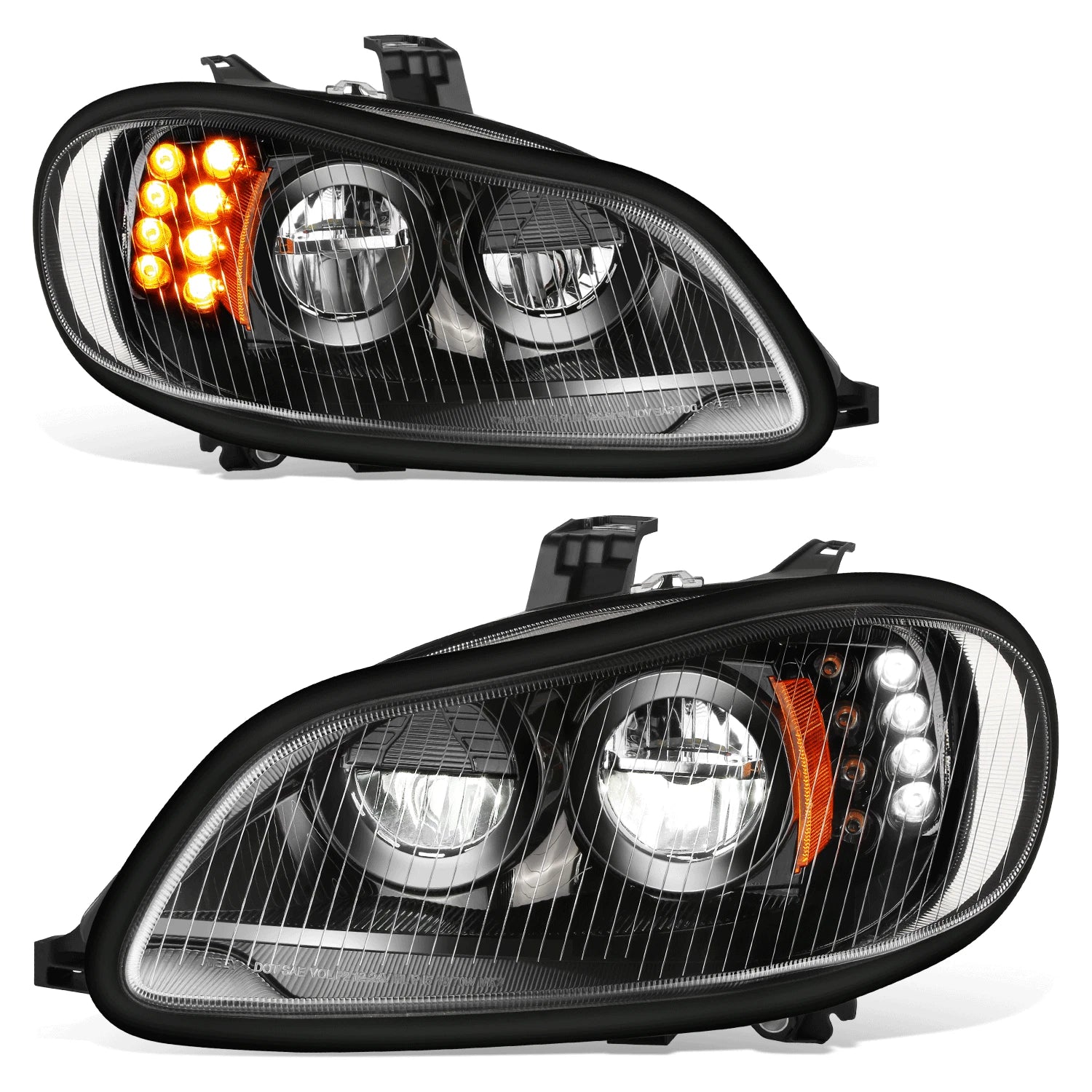 Full LED Black Housing Amber Corner Headlight for Freightliner M2 106 112 (2003–2018)