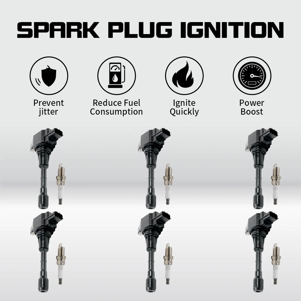 Set of 6 Ignition Coils & 6 Iridium Spark Plugs for Nissan Maxima (2009–2020) UF550