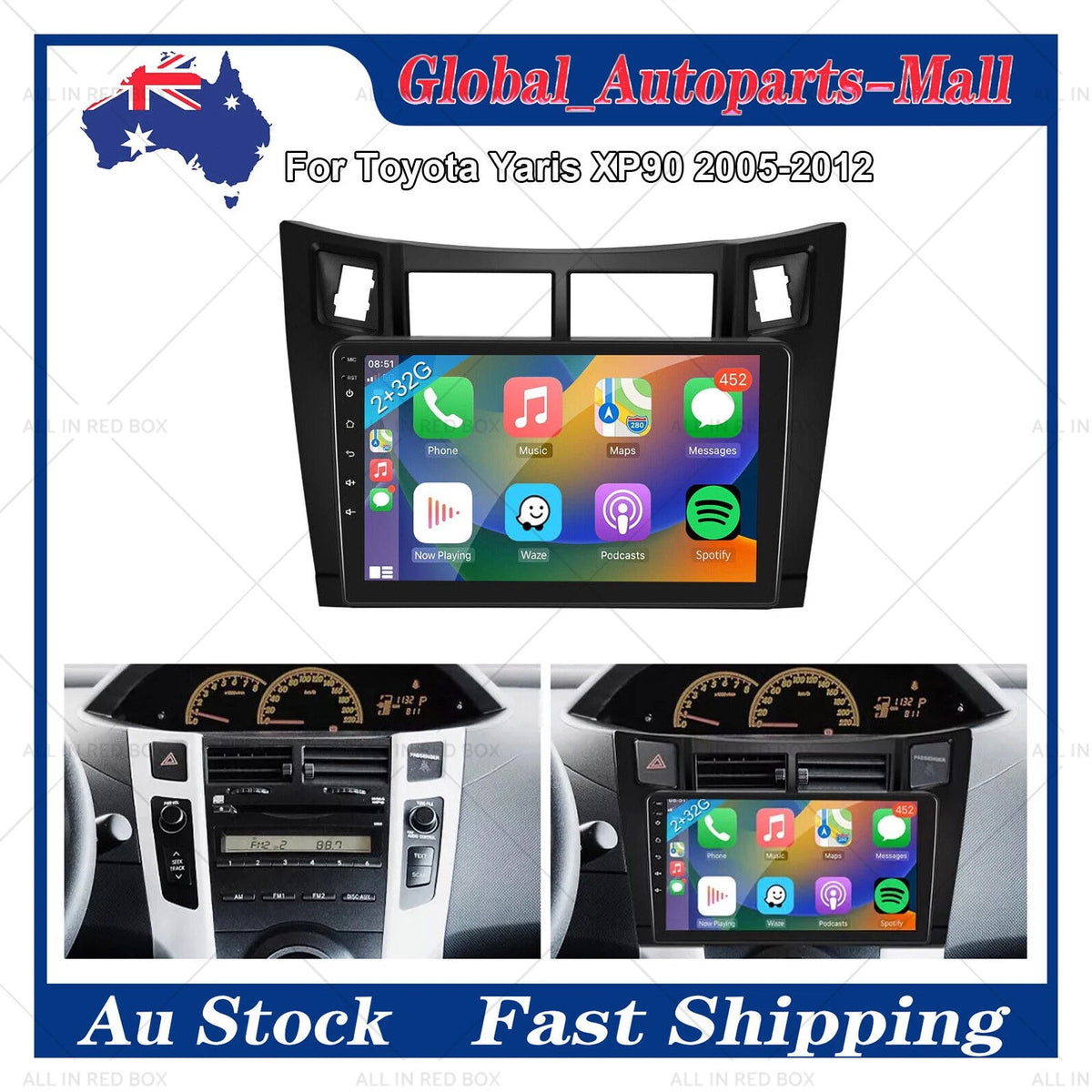 Car Stereo Head Unit GPS Navi CarPlay for Toyota Yaris (2005–2012) P90