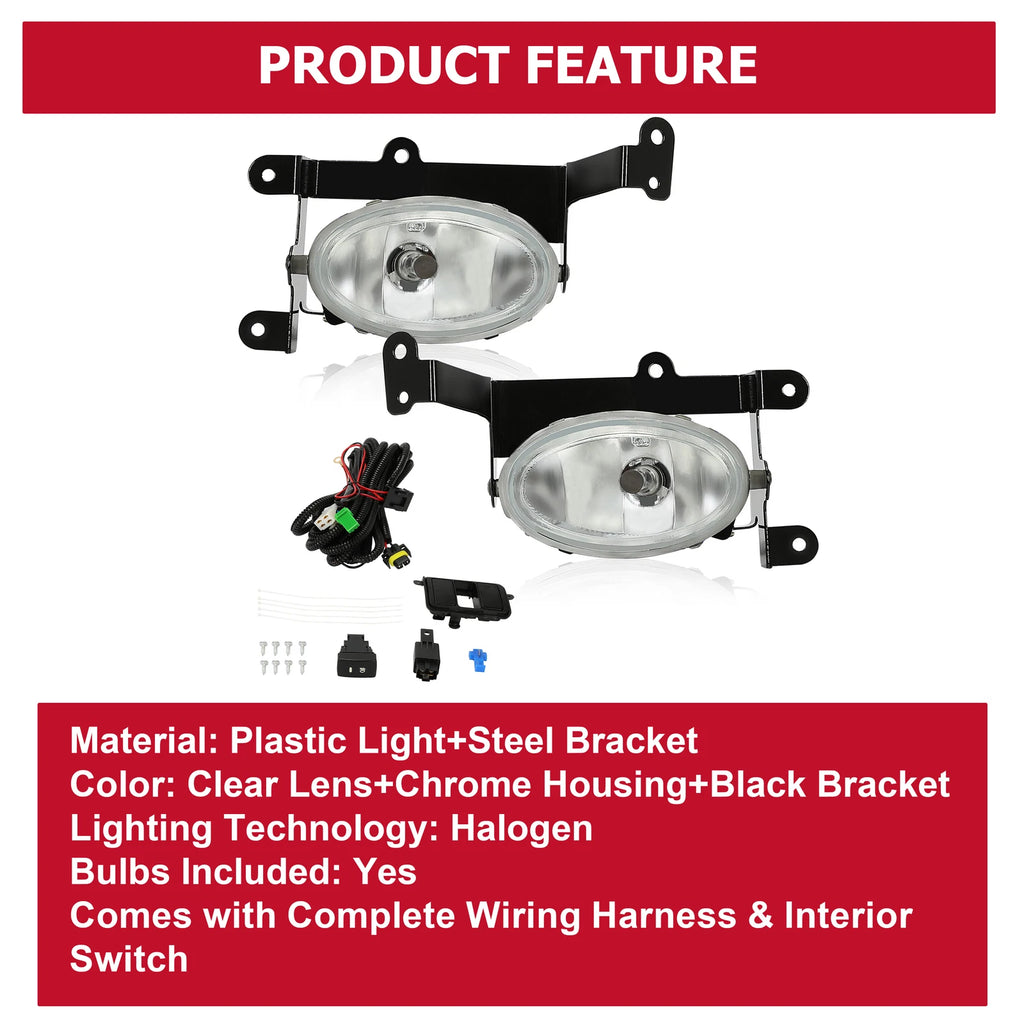 Pair Clear Lens Fog Light Assembly for Honda Civic 2-Door (2006–2008)