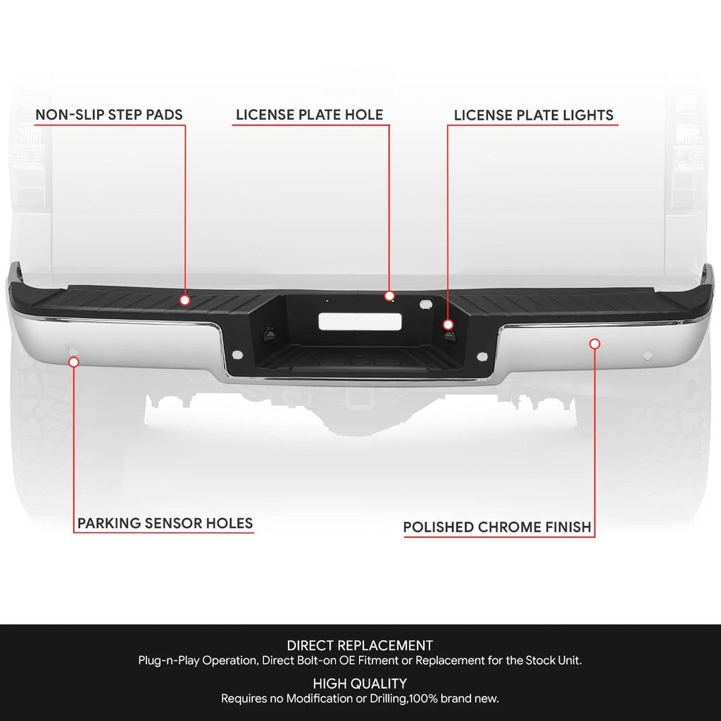 Rear Step Bumper Assembly w/ Sensor Holes Chrome for Ford F-150 (2004–2006)