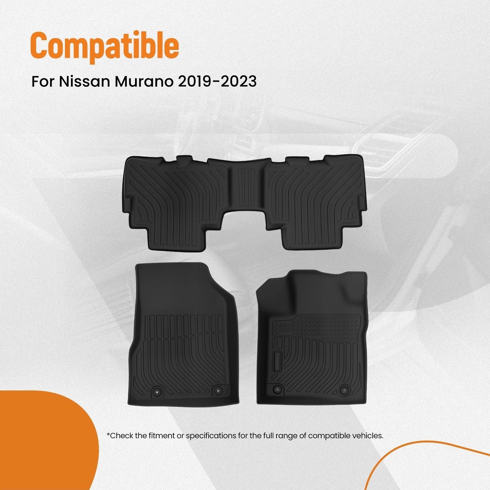 Set of 4 Black Custom Floor Mats for Nissan Murano (2019–2023) TPE All-Weather