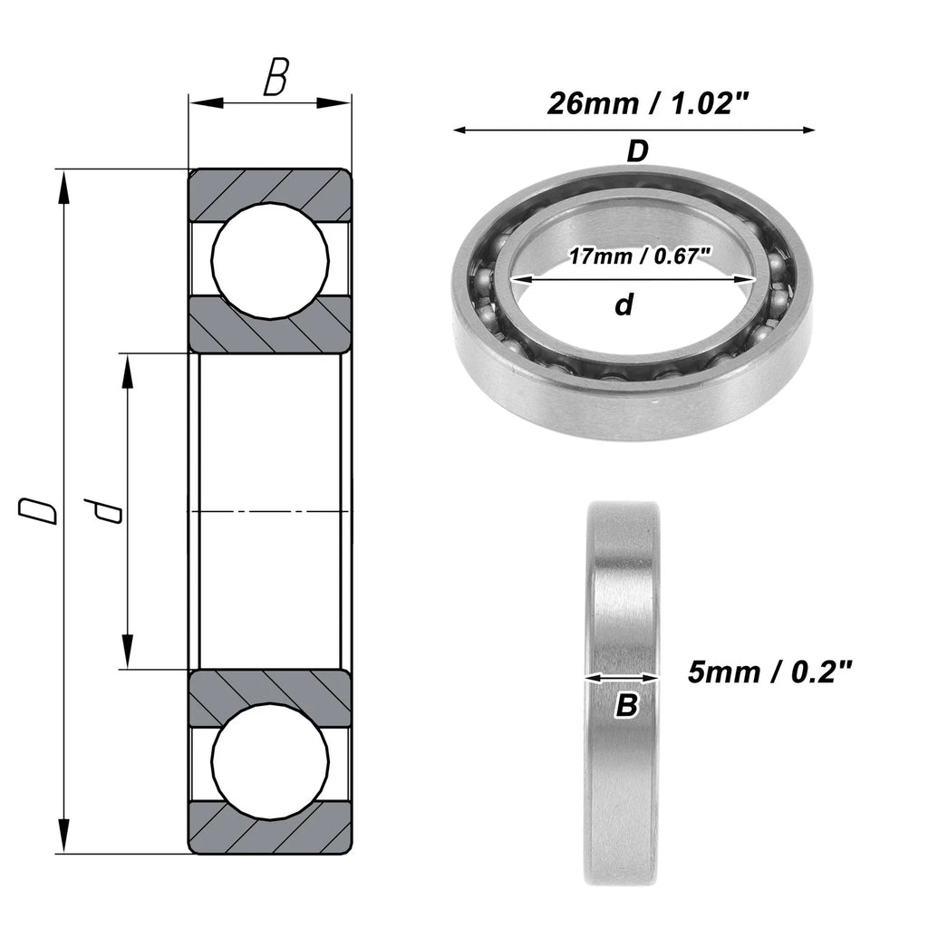 Deep Groove Ball Bearing 17x26x5mm for Scooter Skateboard (1Pc)