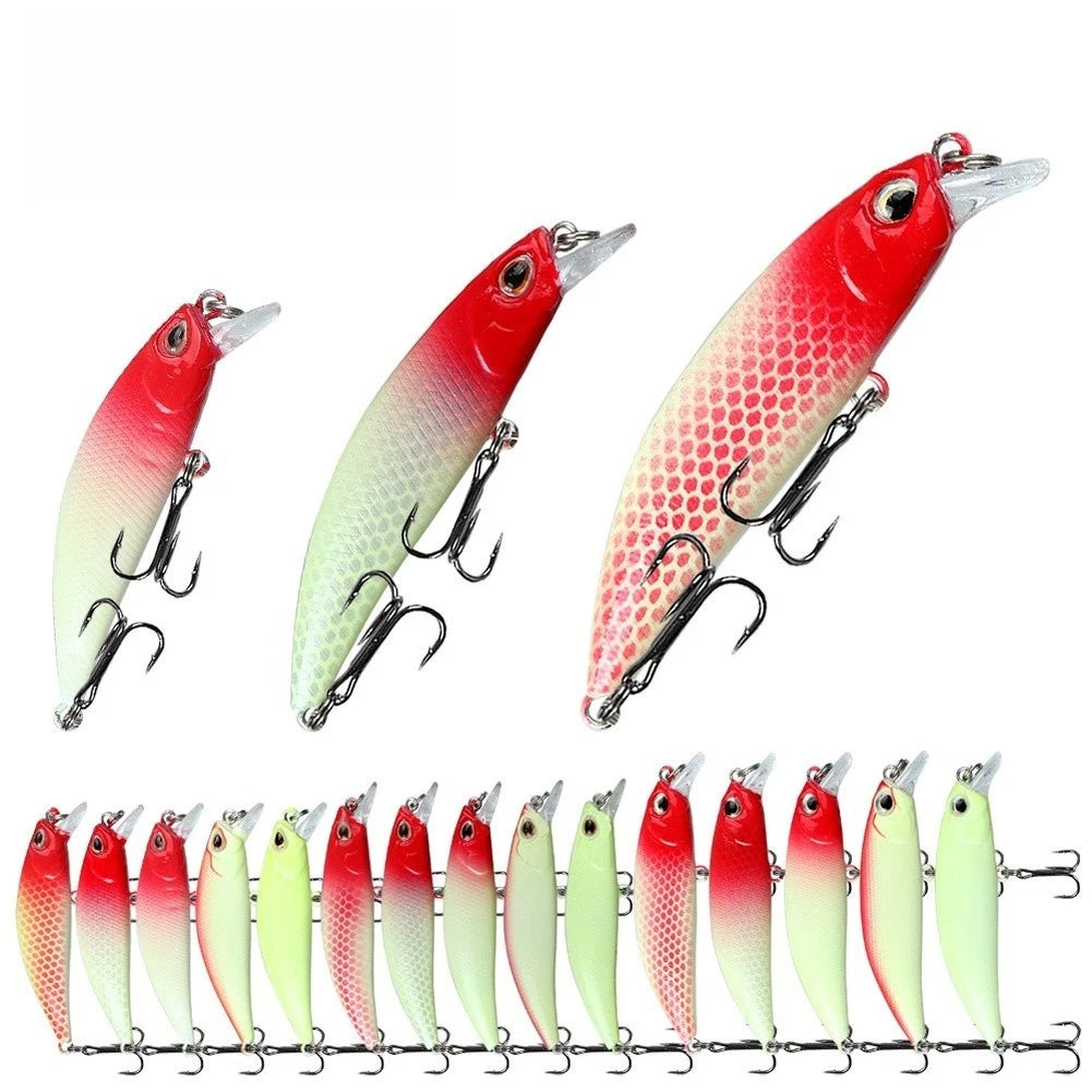 Set of 5 Glow Minnow Fishing Lures 5g 6g 8g for Bass Perch