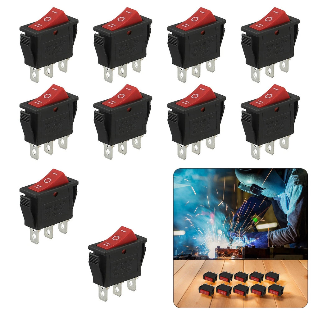 Set of 10 Rocker Switches with Red LEDs for Enhanced Visibility
